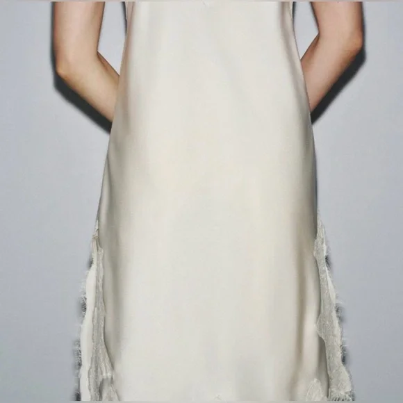 NWT Zara Women’s Lace Slip Dress Top, Beige Small 5919 - Picture 4 of 7